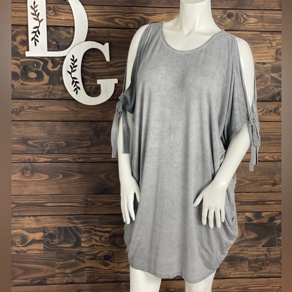 Umgee | Tie Cold Shoulder Sleeves Drape Dress Bow Tie Split Sheeves‎